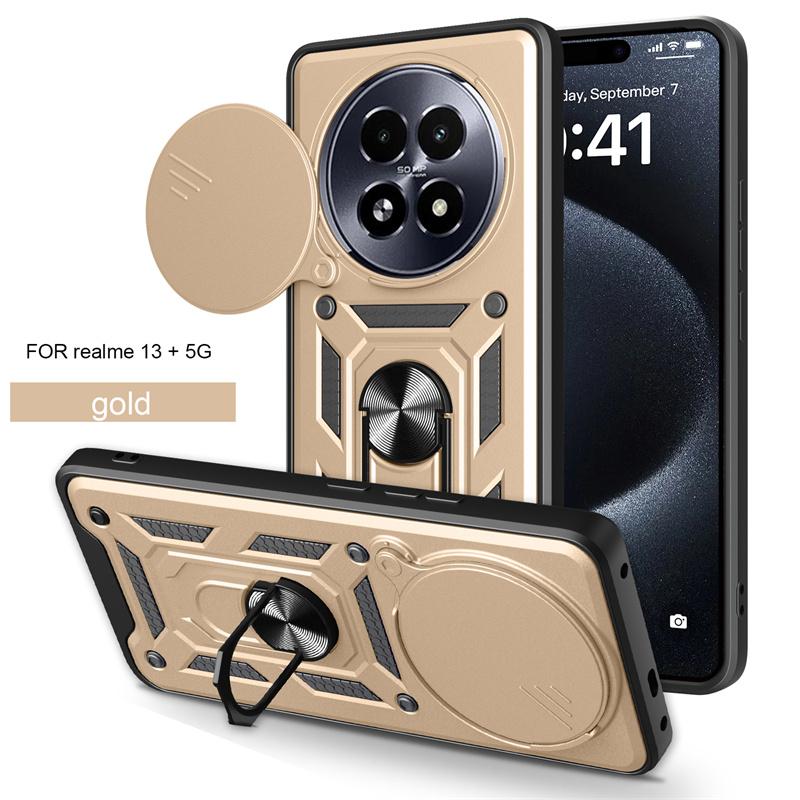For Realme 13+ 5G Case Slide Lens Camera Armor Phone Cases For OPPO Realme 13 Plus 5G RMX5002 Magnetic Ring Holder Back Cover