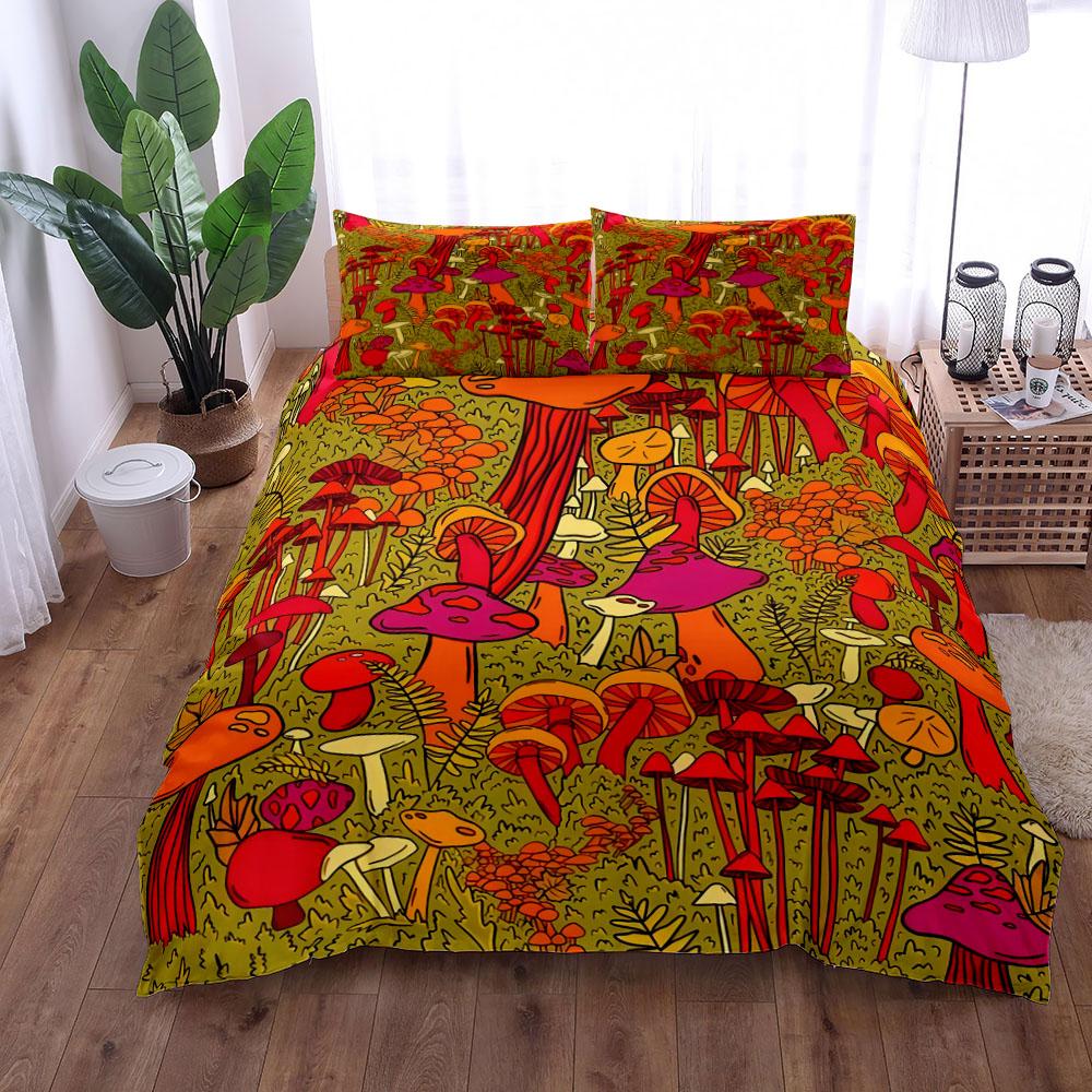 Chic Mushroom Illustration Art Duvet Cover Set King Queen Double Twin Single Bed Linen Set