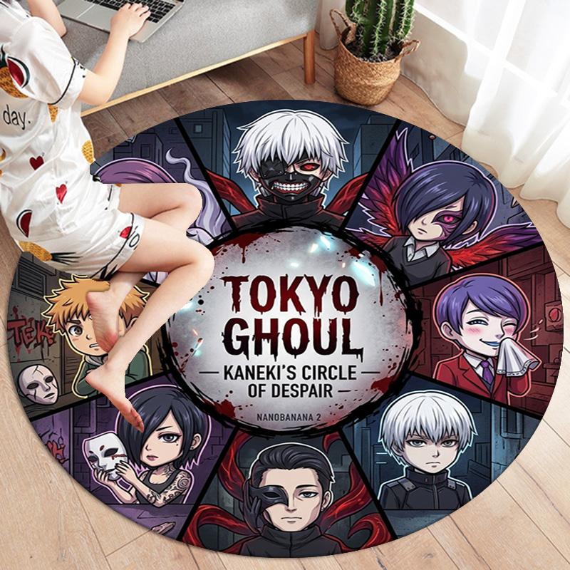 Tokyo Ghoul Okrągły Dywanik Dywan do Salonu Sypialni Sofy Pokoju Zabaw Dekoracja Antypoślizgowa Mata Podłogowa