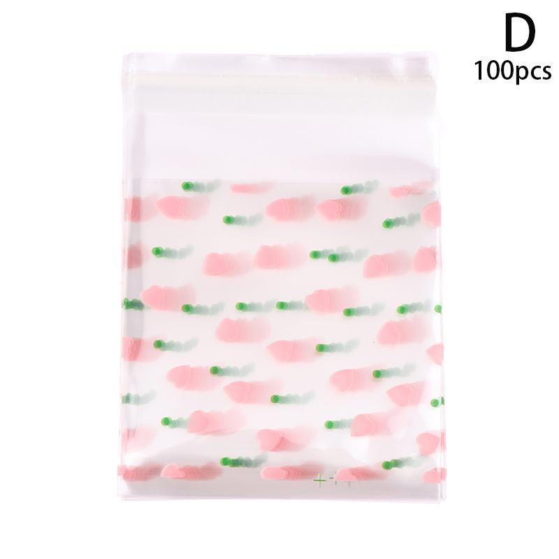 100Pcs Heart Shaped Transparent Candy Bag Biscuit Snacks Plastic Bag Baking Decoration Packaging Self-Adhesive Bag