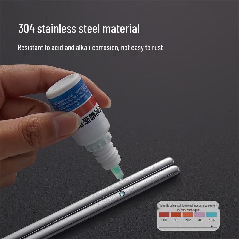 Chuida Huang 304 Stainless Steel Square Anti-Slip Chopsticks - 5-Pair Set