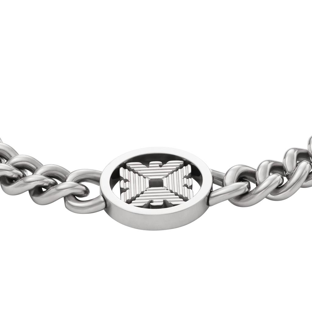 Emporio Armani Hollow Eagle Logo Cuban Chain Fashion Simple Trendy Street Style Stainless Steel Bracelet Men Bracelet Silver EGS3041040