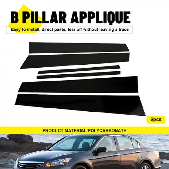 For 2008-2012 Honda Accord 6pcs Black Window Pillar Posts Door Trim Piano Cover