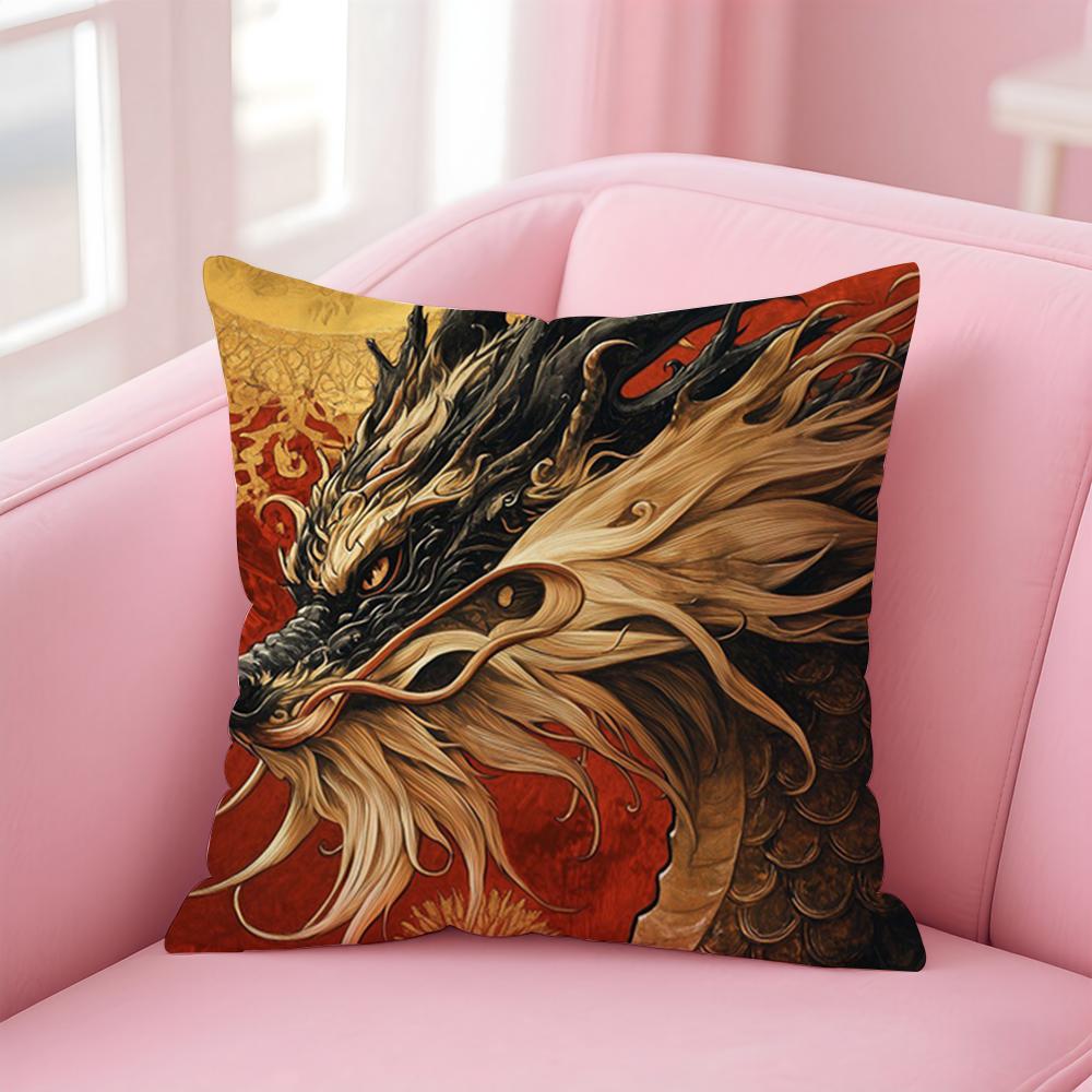 Mythology Traditional Japanese Dragon Cushion Cover Pillowcase Short Plush Invisible Zipper Room Sofa Cushion Cover