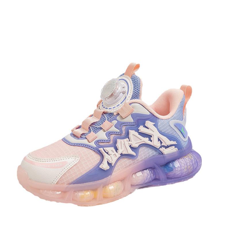 Boys and Girls Fashion Personalized Sports Shoes Rotating Button Mesh Breathable Outdoor Basketball Shoes Cool Handsome Casual Shoes