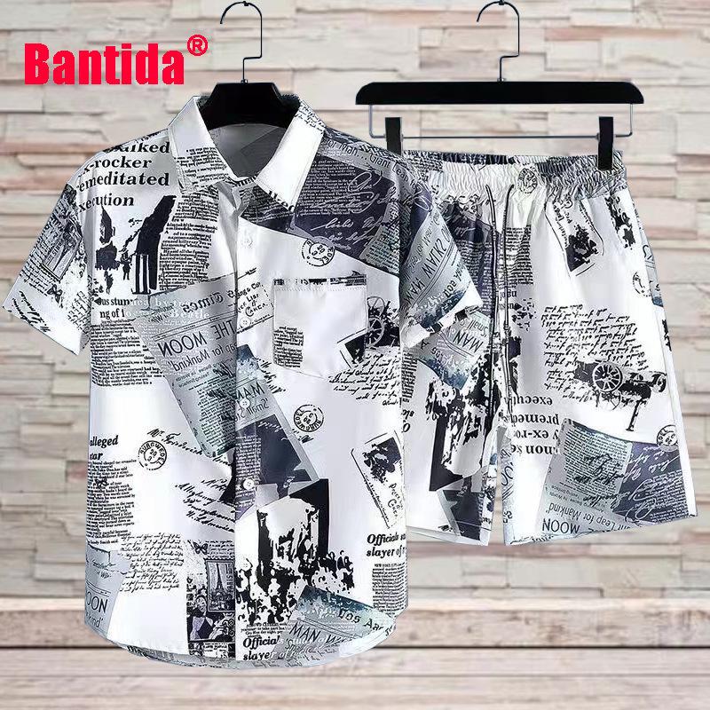 Men's Loose Fit Three-Piece Casual Sports Set with Floral Shirt, Beach Shorts, and Couple Class Uniform Trend
