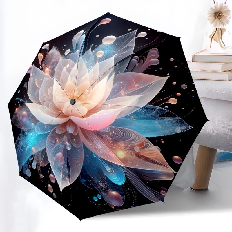 1pc Sturdy 8-Bone Auto Umbrella, lotus Umbrella, Digital Printed, Foldable Umbrella for On-the-Go Outdoor Use