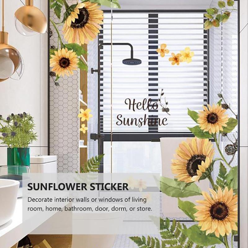 Sunflower Wall Sticker Glass Decorative Sticker Living Room Bedroom Floral Decor