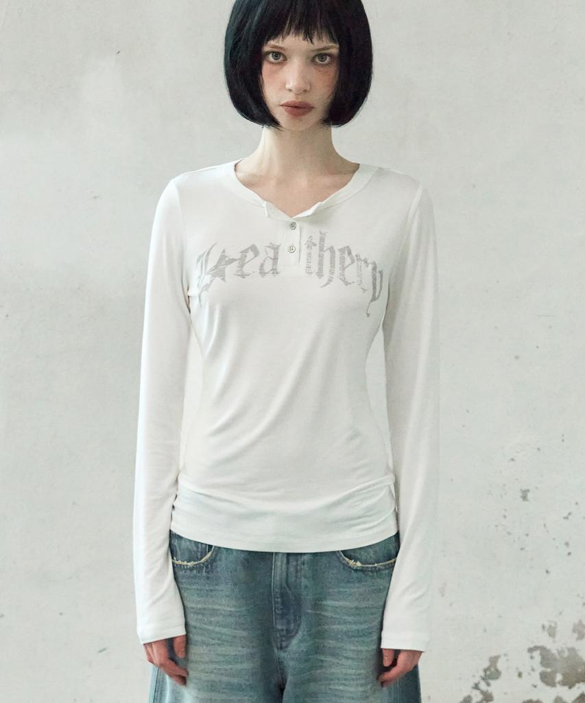 LEATHERY Faded Henley Neck Long Sleeve [Ivory]