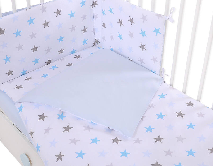 Double-sided 2-piece cotton children's bedding set - gray and blue stars