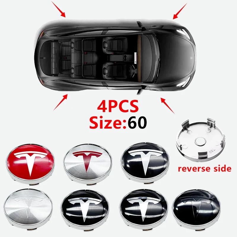 ICTB3 4pcs/set 60mm Tesla Car Wheel Center Hub Cap Cover Emblems Sticker Car Logo Car Styling Accessories for Tesla Model 3 Y S X