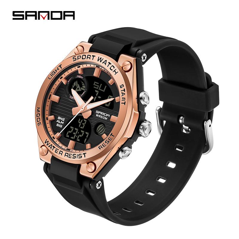 SANDA New Digital Women Watches Student Sports Chronograph Calendar Lady Quartz Wristwatch Waterproof Girl Electronic Clock