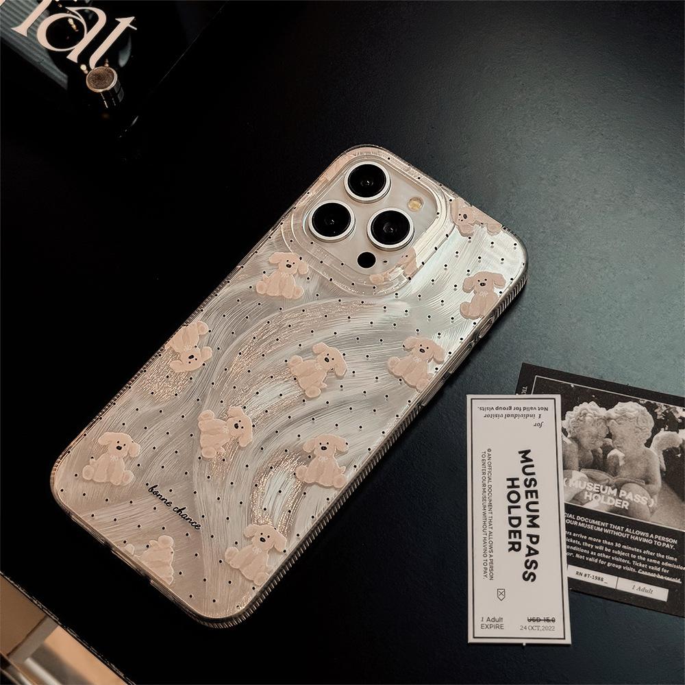 Polka Dot Puppy Stand Case for iPhone 13 iPhone 15 iPhone 16 Pro Max