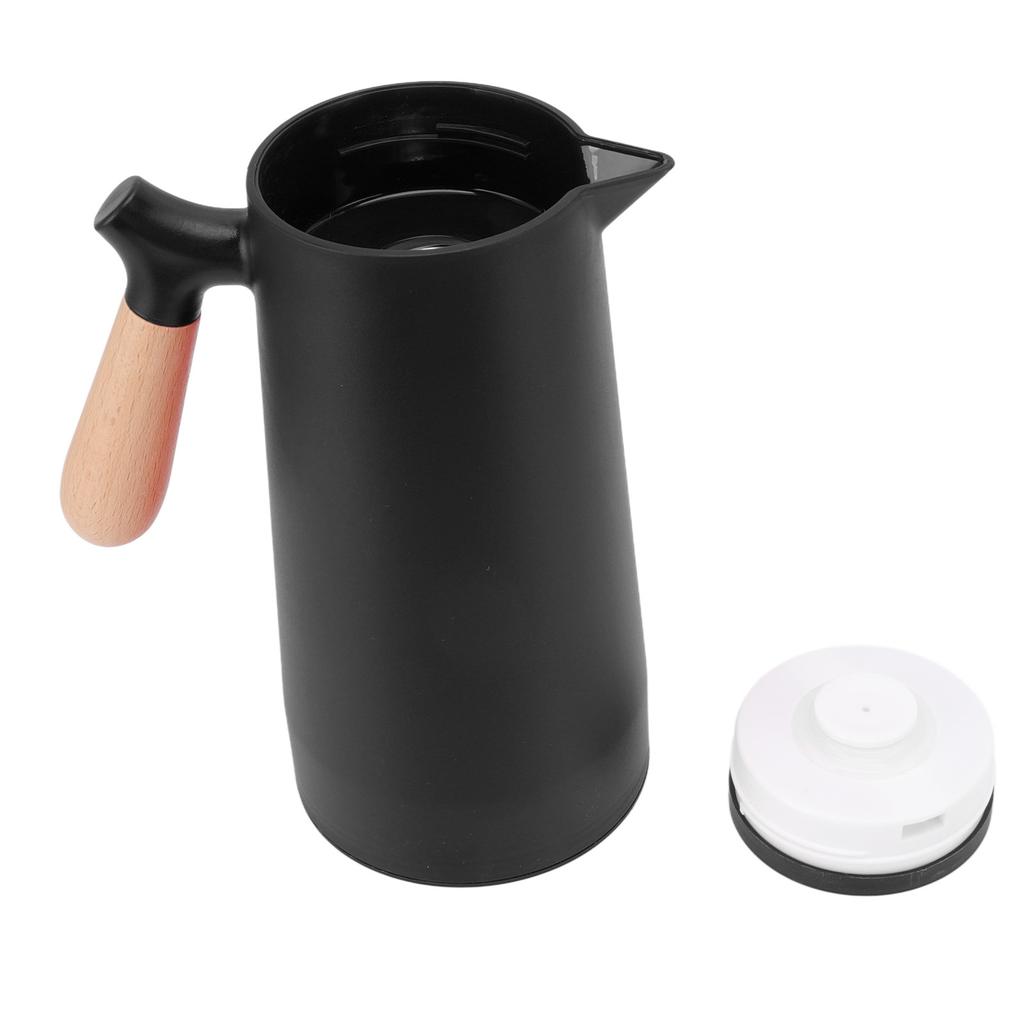1L Thermal Coffee Carafe 12h Insulation Olecranon Water Outlet Thermal Bottle with Wooden Handle