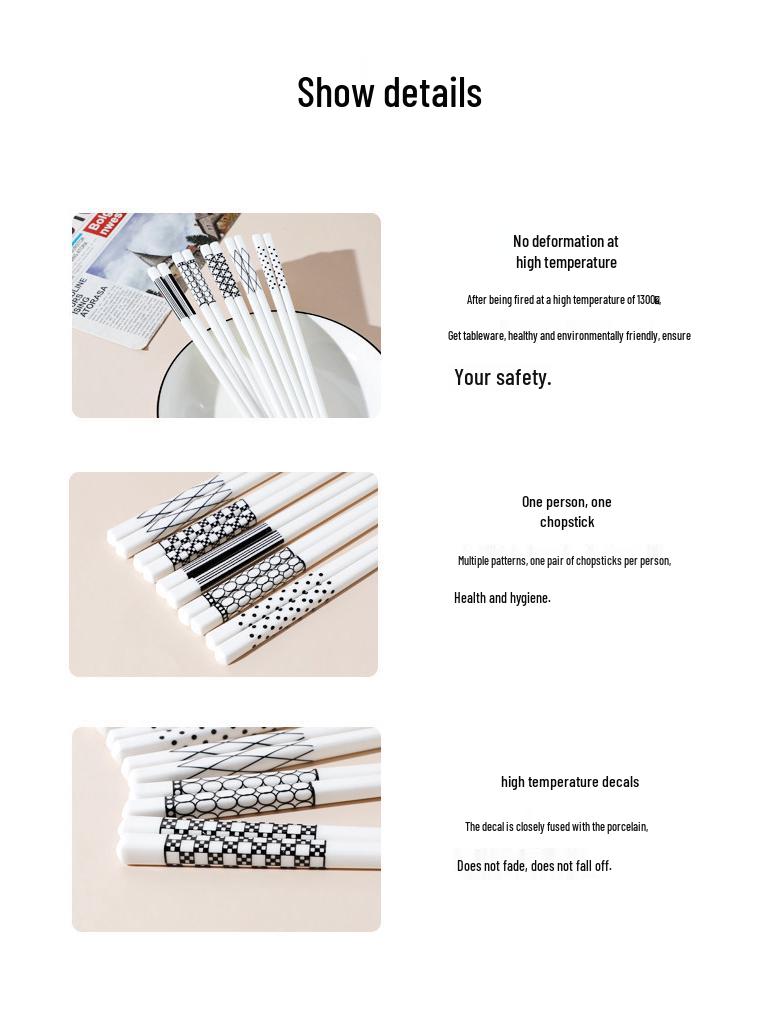 Nordic Hepburn Ceramic Chopsticks: Moisture-Proof, High-Temperature Resistant, Creative Single-Use Tableware.