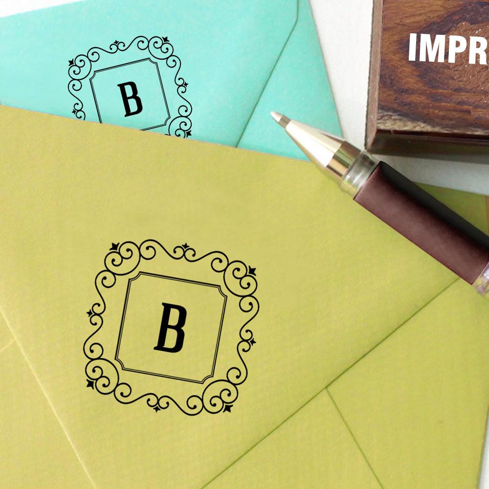 Printtoo Monogram Letter Square Swirl Border B Odd Mounted Rubber Stamp Office