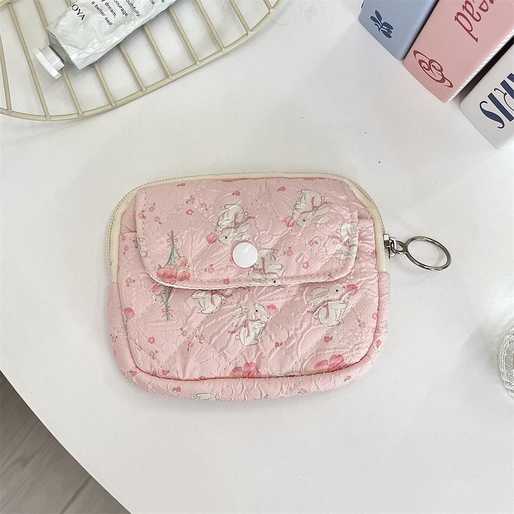 

Copyrighted Cartoon Floral Storage Bag Organizer: Multifunctional Pouch for ID Cards, Keys, and Coins