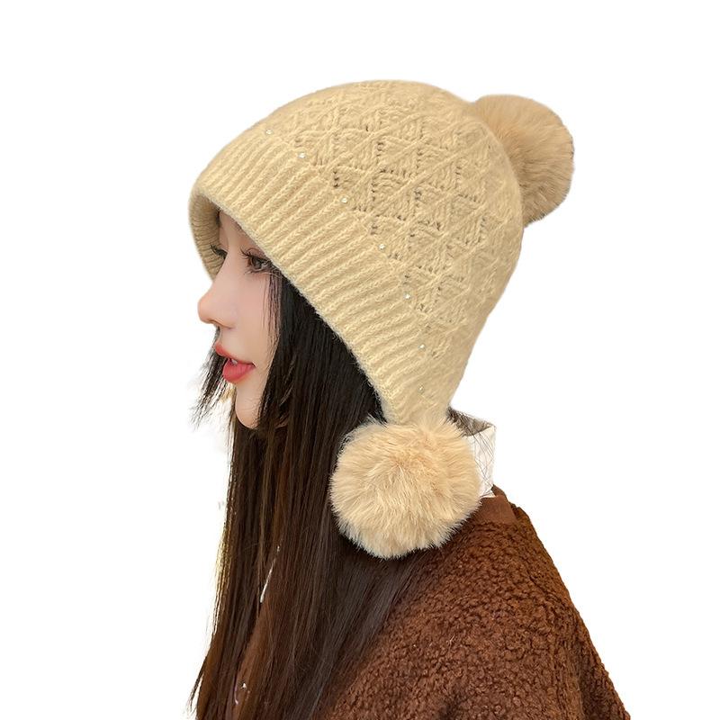New hat women's autumn and winter warm knitted hat fleece thickened face small cycling windproof winter wool hat