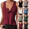 Fashion Womens Spring And Summer Loose Pullover Slim Button Sleeveless T-shirt Top