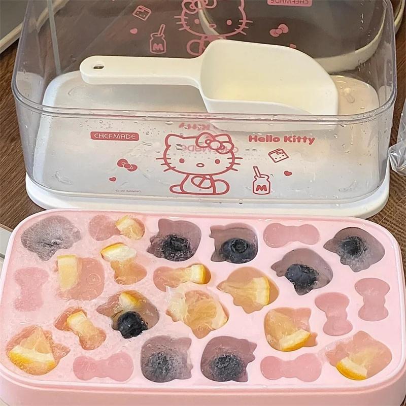 Kitten Kt Press Ice Cube Mold - Cute Cartoon Silicone Ice Tray, Household Ice Making And Storage Box