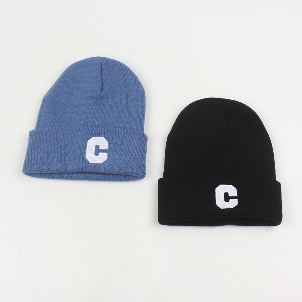 Men Women Winter Knitted Beanie Hat Letter Embroidery Stretchy Skull Cap Casual Warm Cuffed Watch Hat
