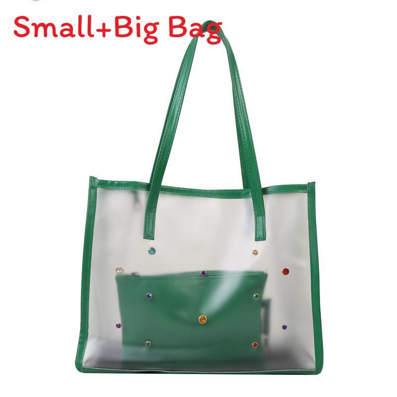 Large Capacity Pvc Shoulder Bag For Women With Inner Pouch And Metal Rivets