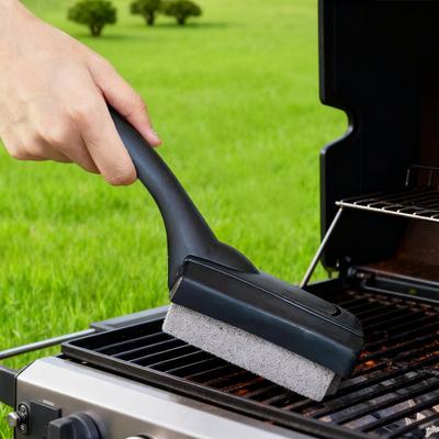 Nettoyant Pierre Brique Grill avec Grattoir à Manche Pierre Ponce Robuste Résidu Carbonisé Nettoyant Plaque de Cuisson Outil de Cuisine