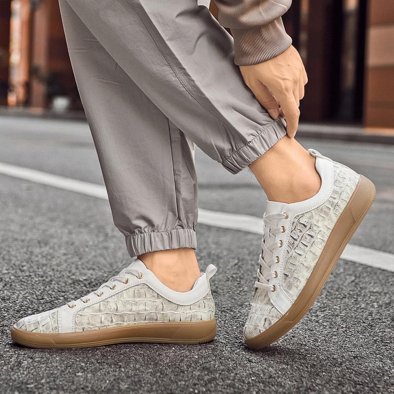 Handmade Men's Street Fashion Skateboarding Shoes, Soft Cowhide Leather with Street Trendy Design, Comfortable Casual Sneakers