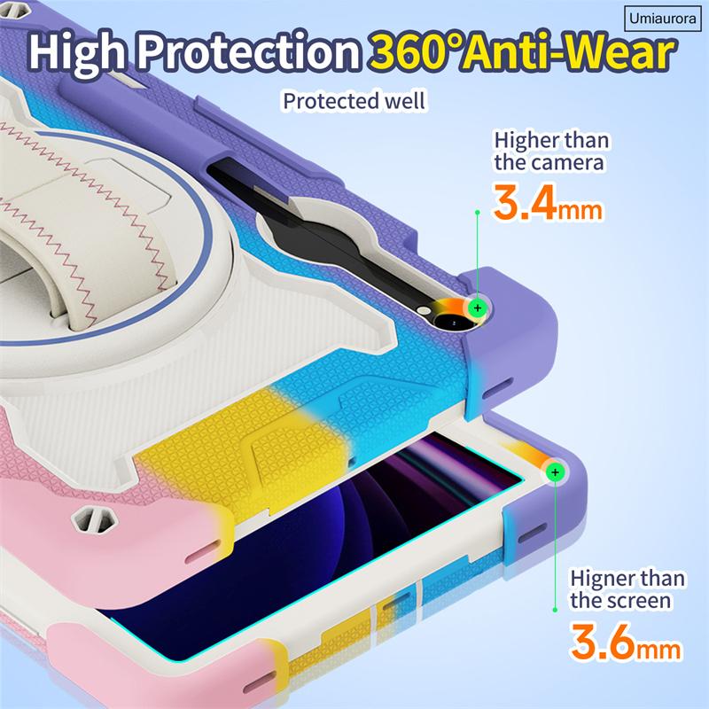 For Samsung Tab S7 S8 S9 FE Plus S10 Ultra SM-X920 12.4" SM-X820 X610 X520 Shockproof Stand Strap Tablet Case Rugged Cover Funda