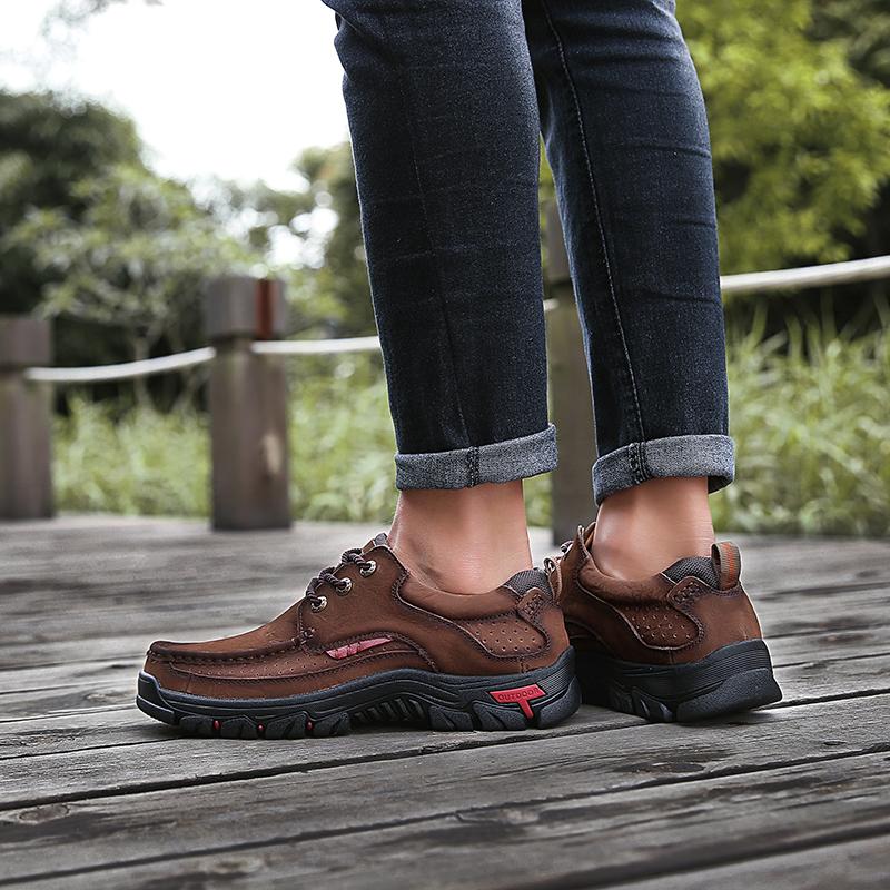 Fashion 2024 Trend Mens Slip On Walking Shoes Antiskid Men Outdoor Footwear Genuine Leather Men Casual Shoes Lace-Up Men's Hiking Shoes