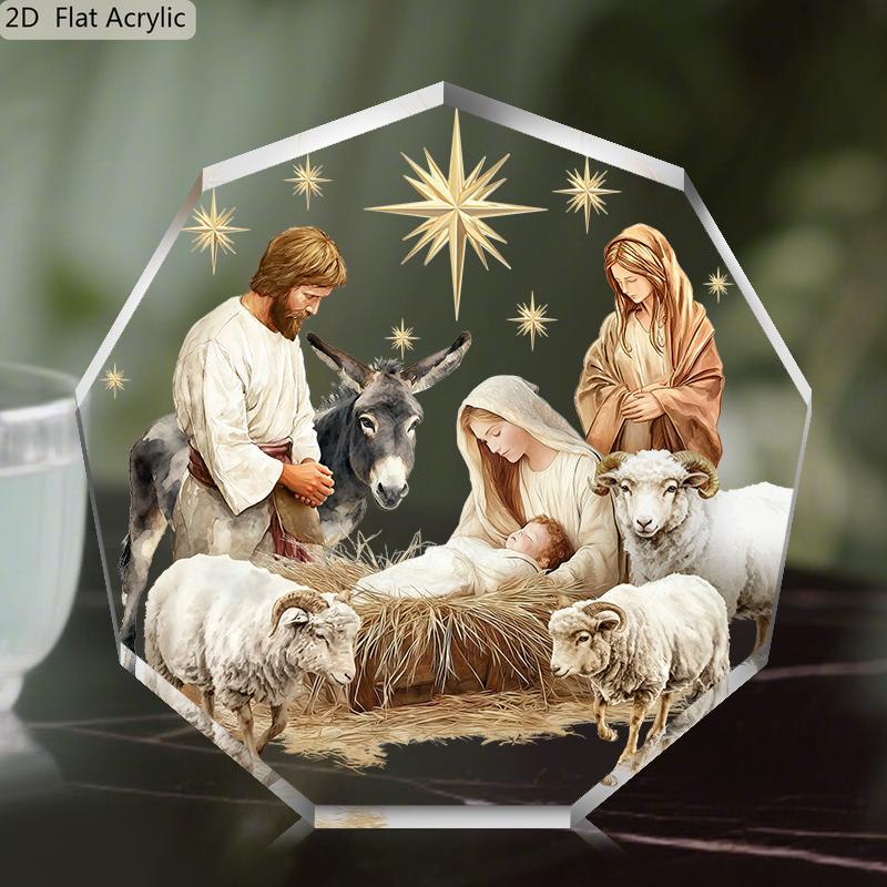 1pc Nativity Scene Acrylic Desktop Ornament Home Office Christmas Party Decor Christian Thanksgiving Gift Home Decor Festival Keepsake 