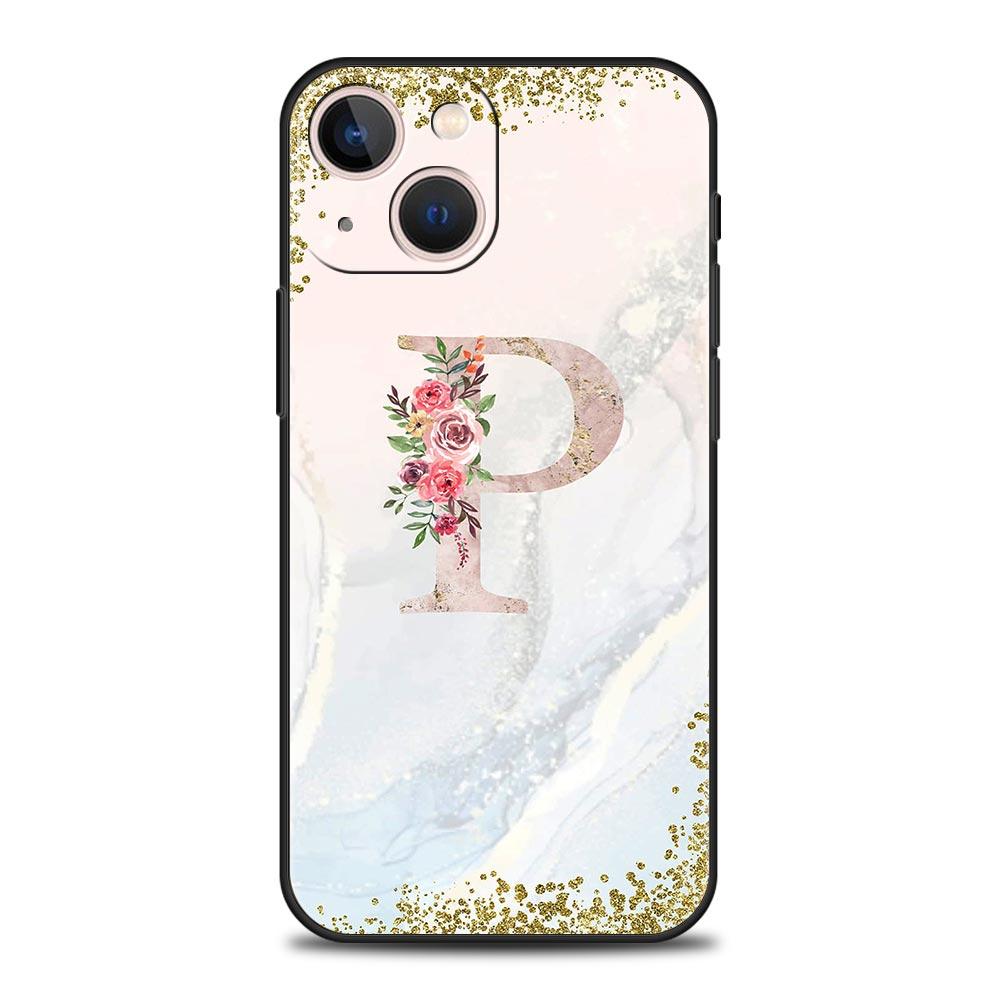 Flowers Letter Phone Case For iPhone 17 16 15 Pro Max 11 12 13 14 7 8 Plus SE 2020 X XR XS Cover Soft Black