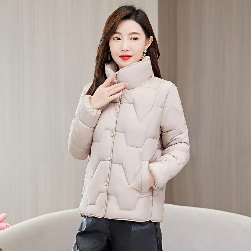 Short down cotton clothes women's autumn and winter new fashion large size foreign style stand-up collar buckle light cotton coat