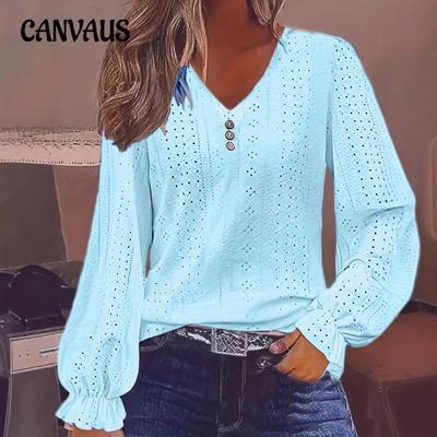 Dámské tričko s výstřihem do V, jarní, duté, ležérní, skládaný top, plus size