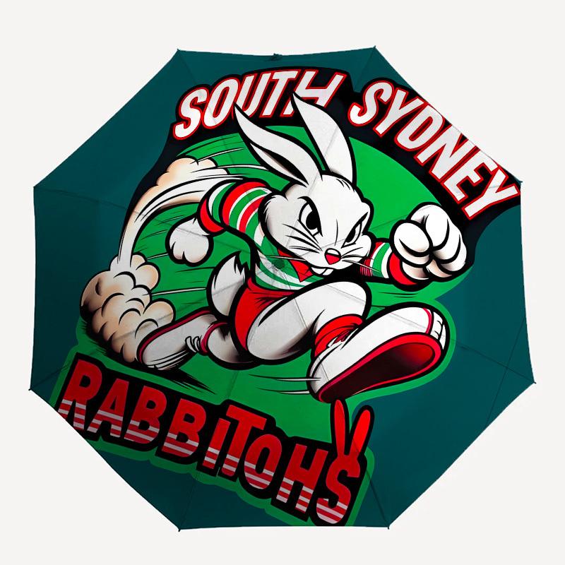 Rabbitohs, South Sydney Automatisches Öffnen und Schließen, 8 Rippen Struktur Tragbarer Regenschirm, Geeignet für Männer und Frauen in allen Jahreszeiten Perfekt