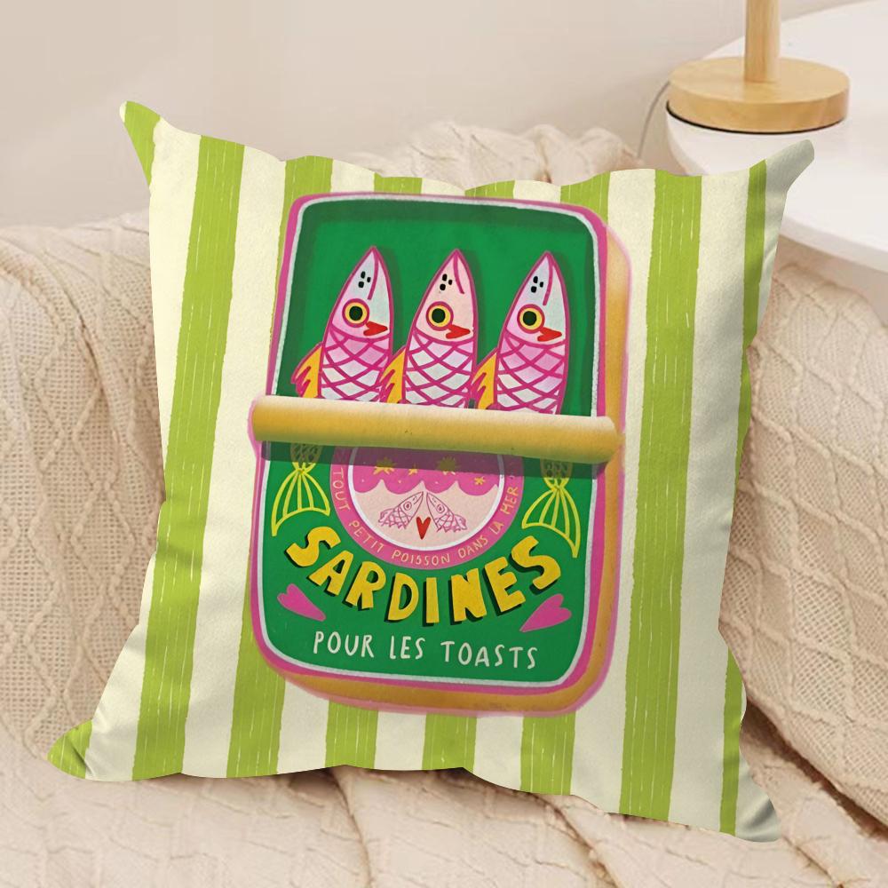 CoastalCharm Sardine Can Cushion Cover Soft Plush Fabric DoubleSided Printed Sofa Cushion Cover for All Seasons Home Decor Gift