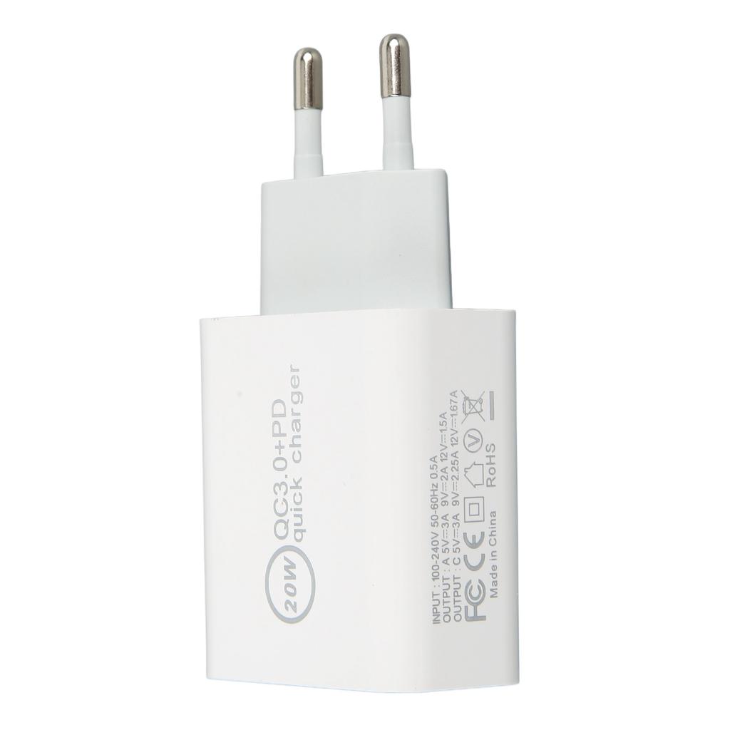 20W QC3.0 PD Quick Charger Dual Port Fast Charging Speed Charger for Dji Avata AC 100‑240V White EU Plug 85x43x24mm