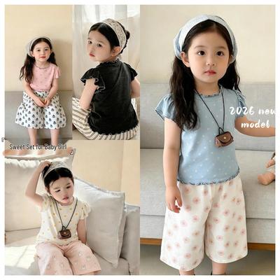 Blumen-Rüschen Baby-Mädchen T-Shirt und Hose Set - Sommerkollektion 2026