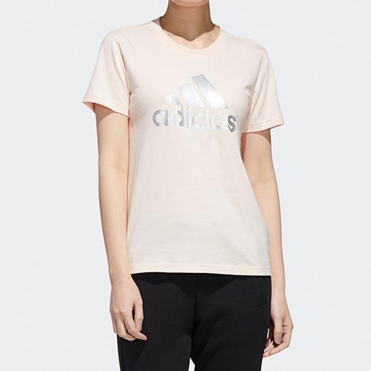 (WMNS) adidas Large Shiny Logo Short Sleeve Pink Women's GK8721