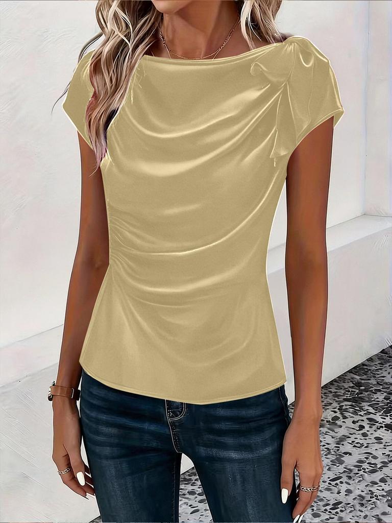 2026 European & American Women's Solid Color Satin One-Shoulder Sleeveless Commuting Top