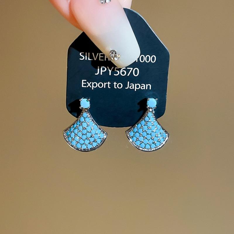 Korean silver needle zircon fan stud earrings light luxury high sense exquisite versatile earrings new huge good-looking earrings