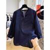 Summer New V-Neck Cotton and Linen Medium Sleeve Top Versatile Loose Versatile Casual Embroidered T-Shirt Femininity Short Sleeve