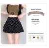 Women's Gray Polka Dot Ruffled Mini Skirt - High Waist, Fluffy, Slimming, Irregular Hem