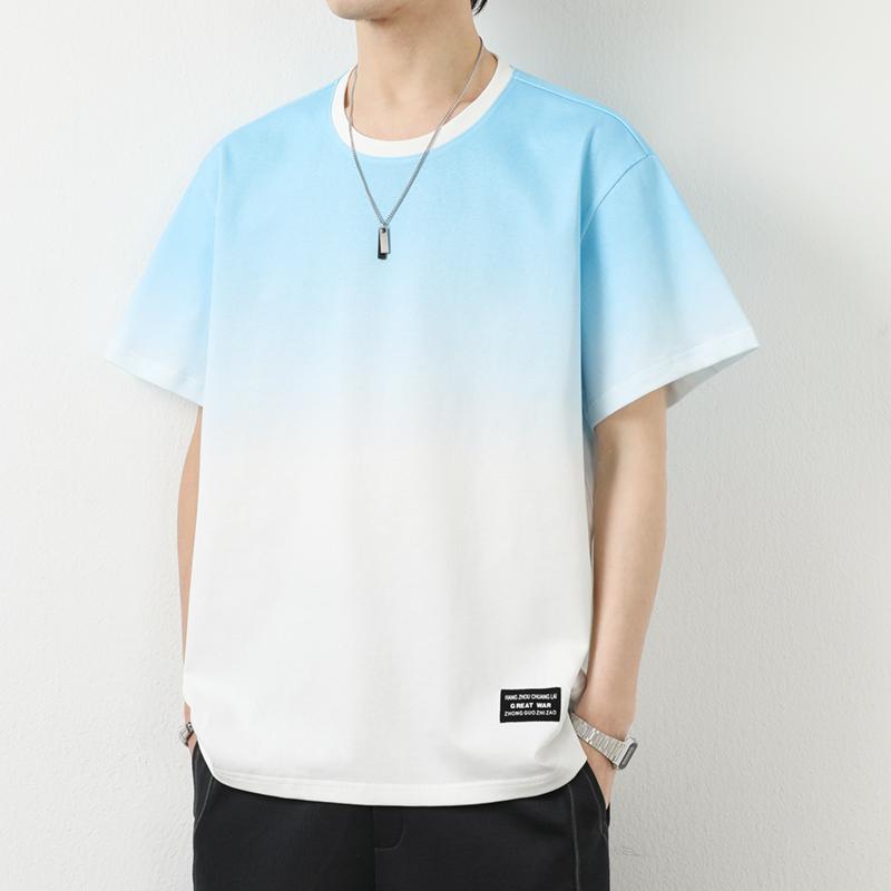 Men's Gradient Crew Neck T-Shirt - Casual Short Sleeve Basic Tee