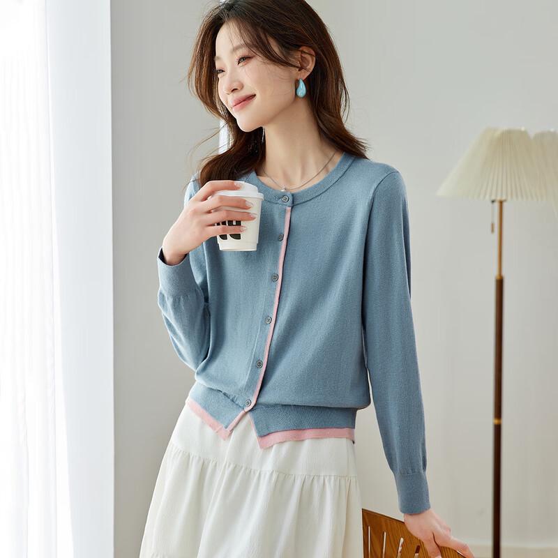 

Srcr Women s Ultra-Fine Wool Blend Faux Two-Piece Knit Cardigan L