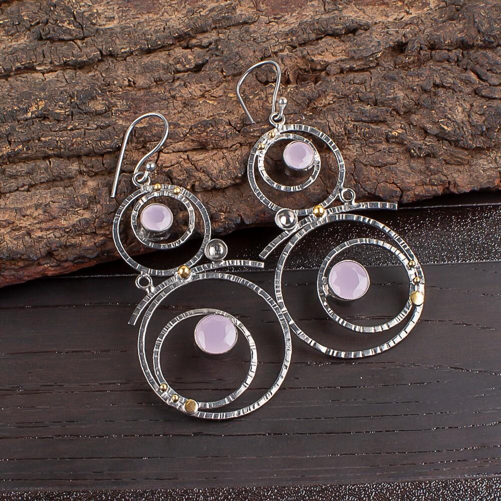 

Natural Rose Chalcedony Gemstone Drop/Dangle Earrings 925 Sterling Silver 2.86 EE-76-7