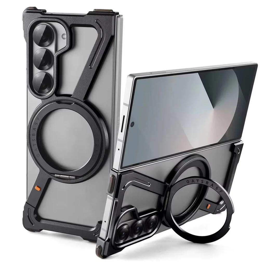 Coque Métallique en Z Magsafe pour Samsung Galaxy Z Fold 6 5 S25Ultra Alliage d'Aluminium Support Magnétique Rotatif Couverture de Sécurité