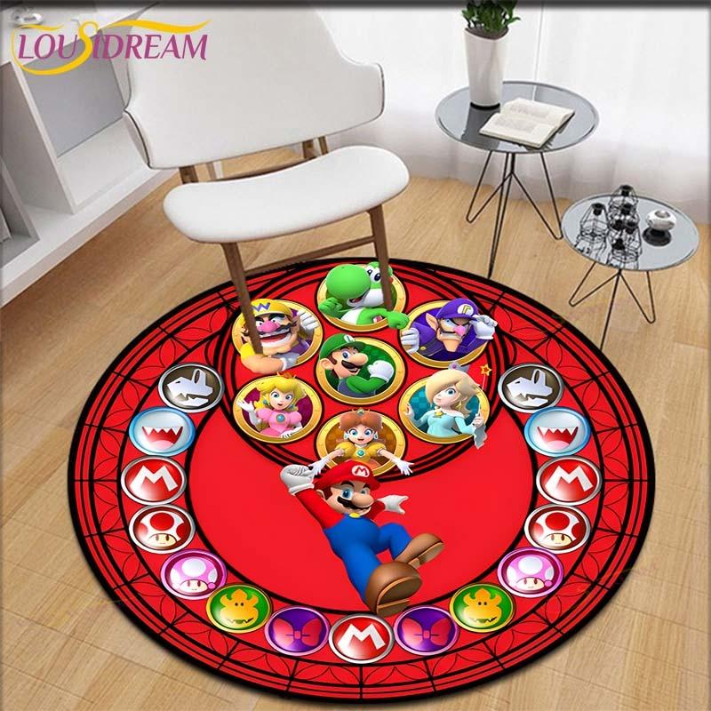 Cartoon Mario Bros Round Children Carpet Anime Pattern Children Flannel Carpet Baby Hand Print Carpet  Anime Rug