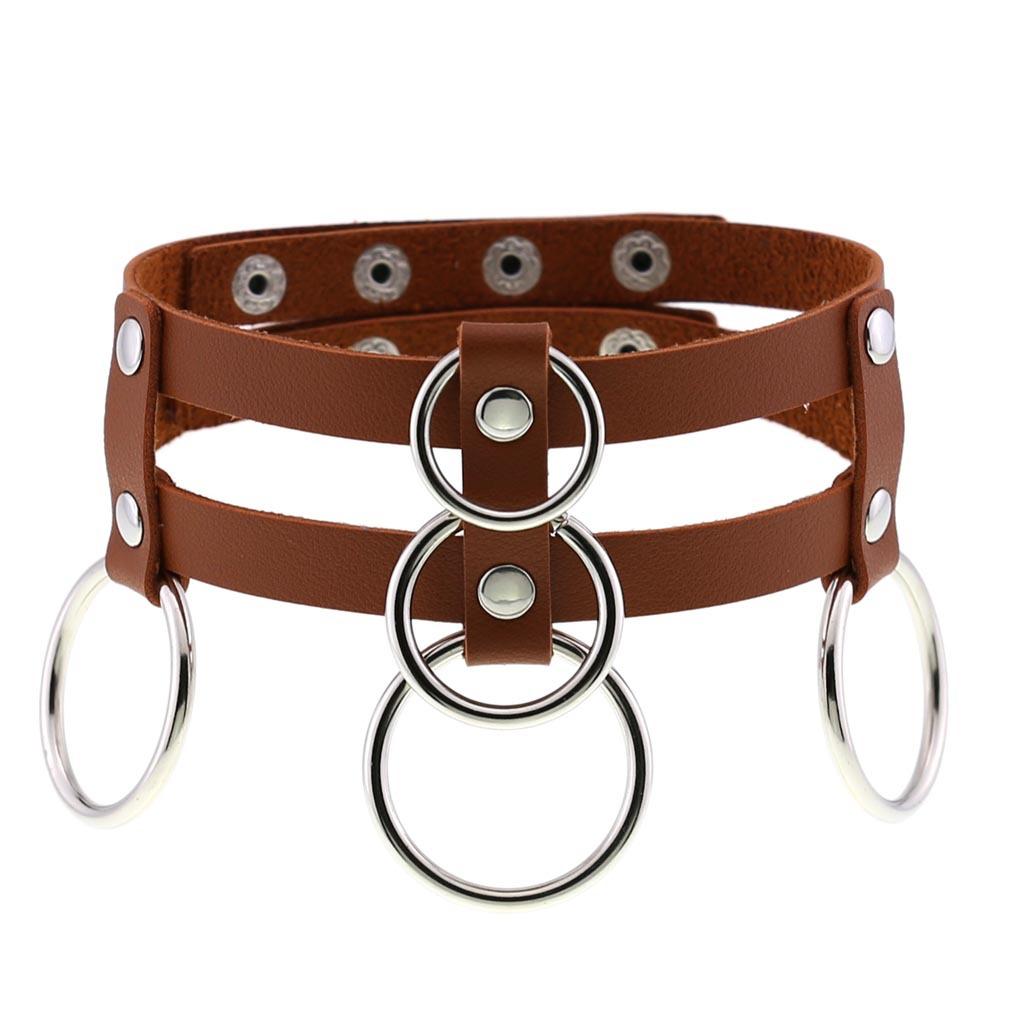 DIEZI Sexy Lignt Brown PU Leather Necklace Women Men New Harajuku Gothic Vintage Heart Chain Choker Statement Necklace Jewelry