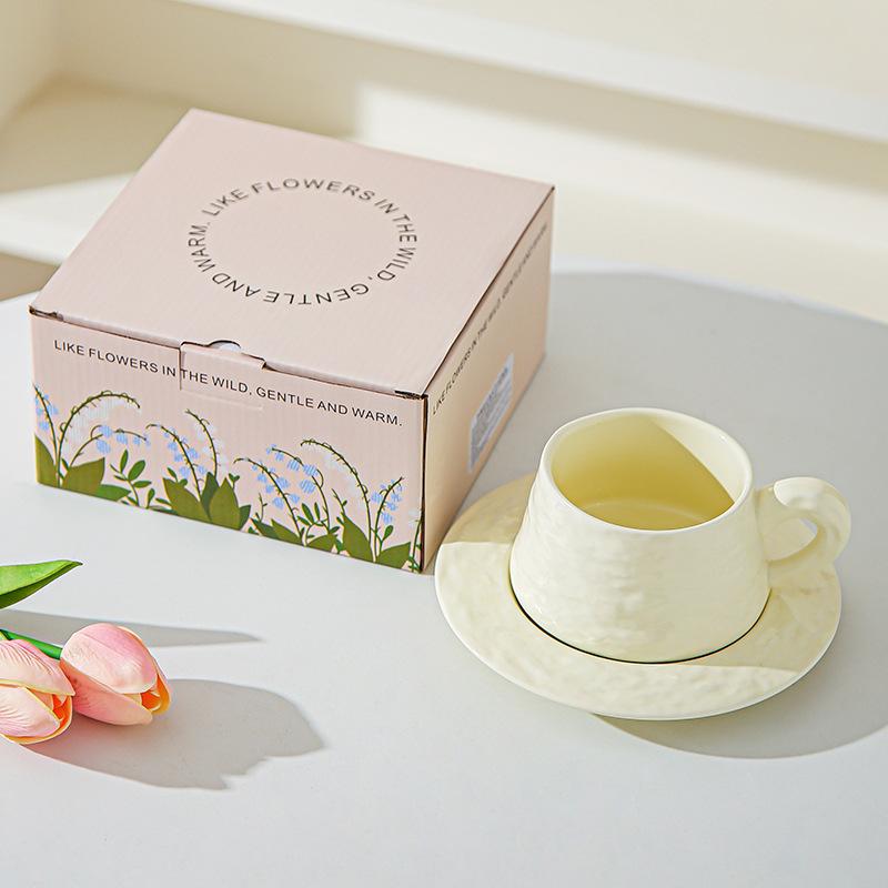 High end Stone patterned Ceramic Coffee Cups and Saucers for Office High Value Light Luxury Coffee Cups for Couples Breakfast Cup Souvenirs